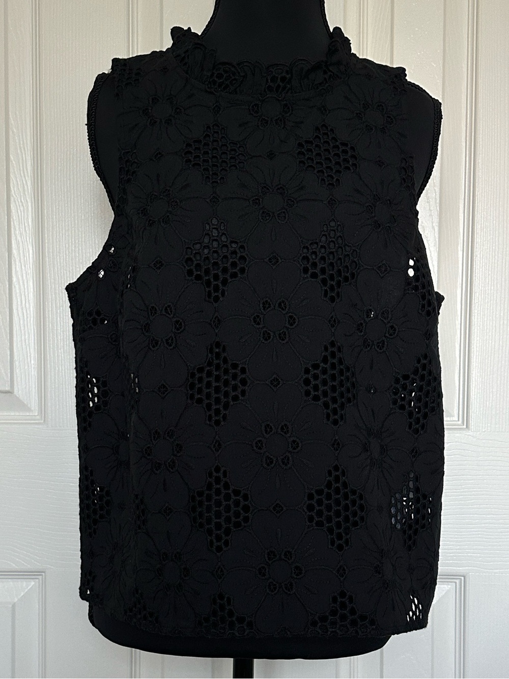 NWT- J Crew Black Floral Lace Sleeveless Top - Women